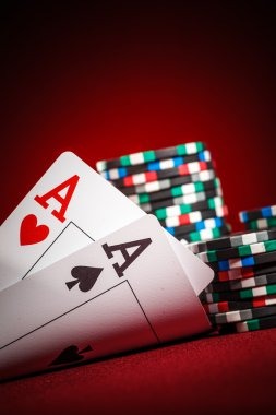 Blackjack table with dealer and player cards